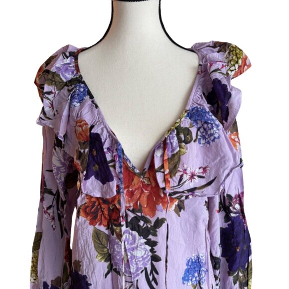 H&M GORGEOUS FLORALMULTICOLOR DESIGN RUFFLED BLOUSE, SZ. M - Picture 3 of 7